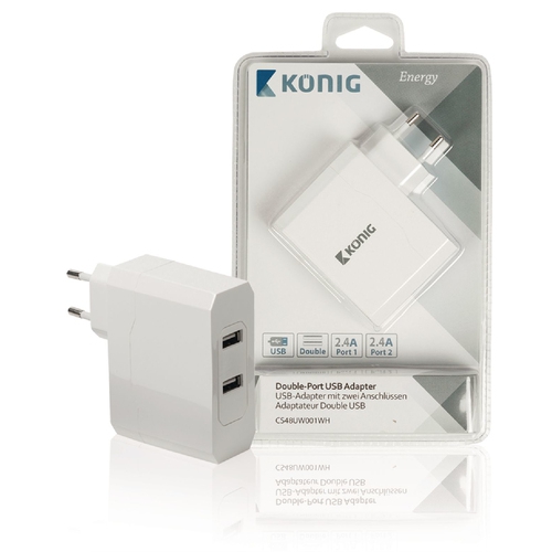 KONIG Chargeur USB - 2 Ports - 4.8A - Blanc