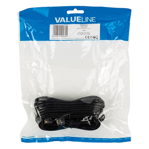 VALUELINE Câble téléphonique RJ11 (M-M) 10m Noir
